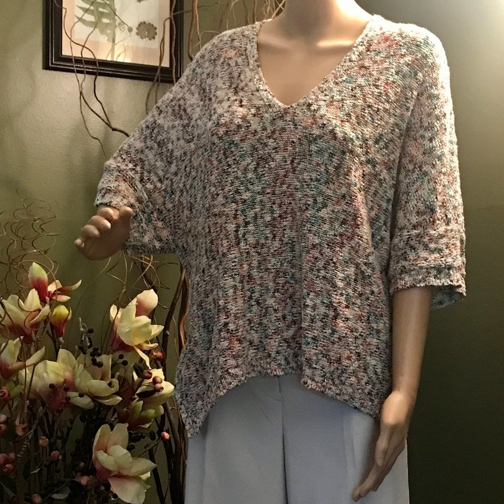 LOU & GRAY For LOFT Multi Hi-Lo Elbow Length V-Neck Pullover Sweater Sz.XL~EUC!